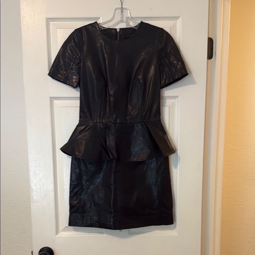 Alexander McQueen Black Leather Peplum Dress